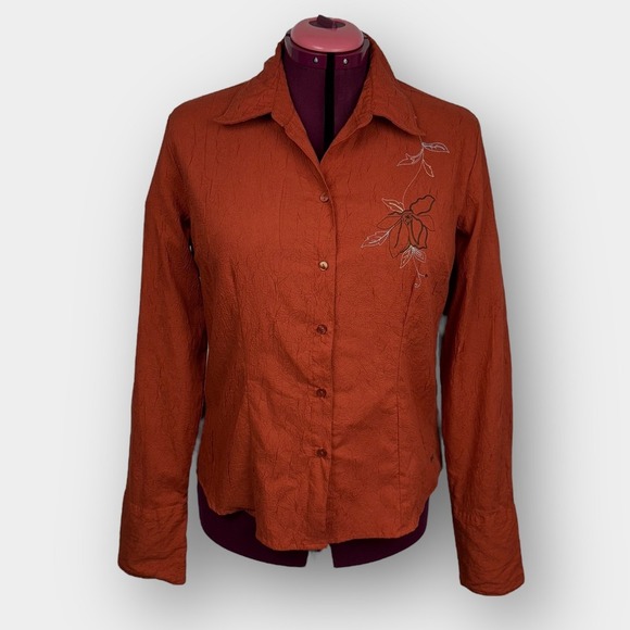 Point Zero Nicole Benisti embroidered crinkle button blouse XL women - Picture 1 of 9